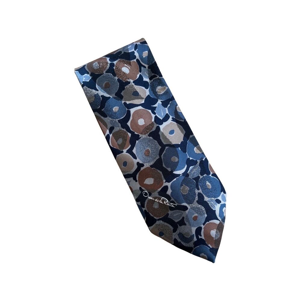 Vintage Oscar de la Renta Studio Necktie Blue Watercolor Print